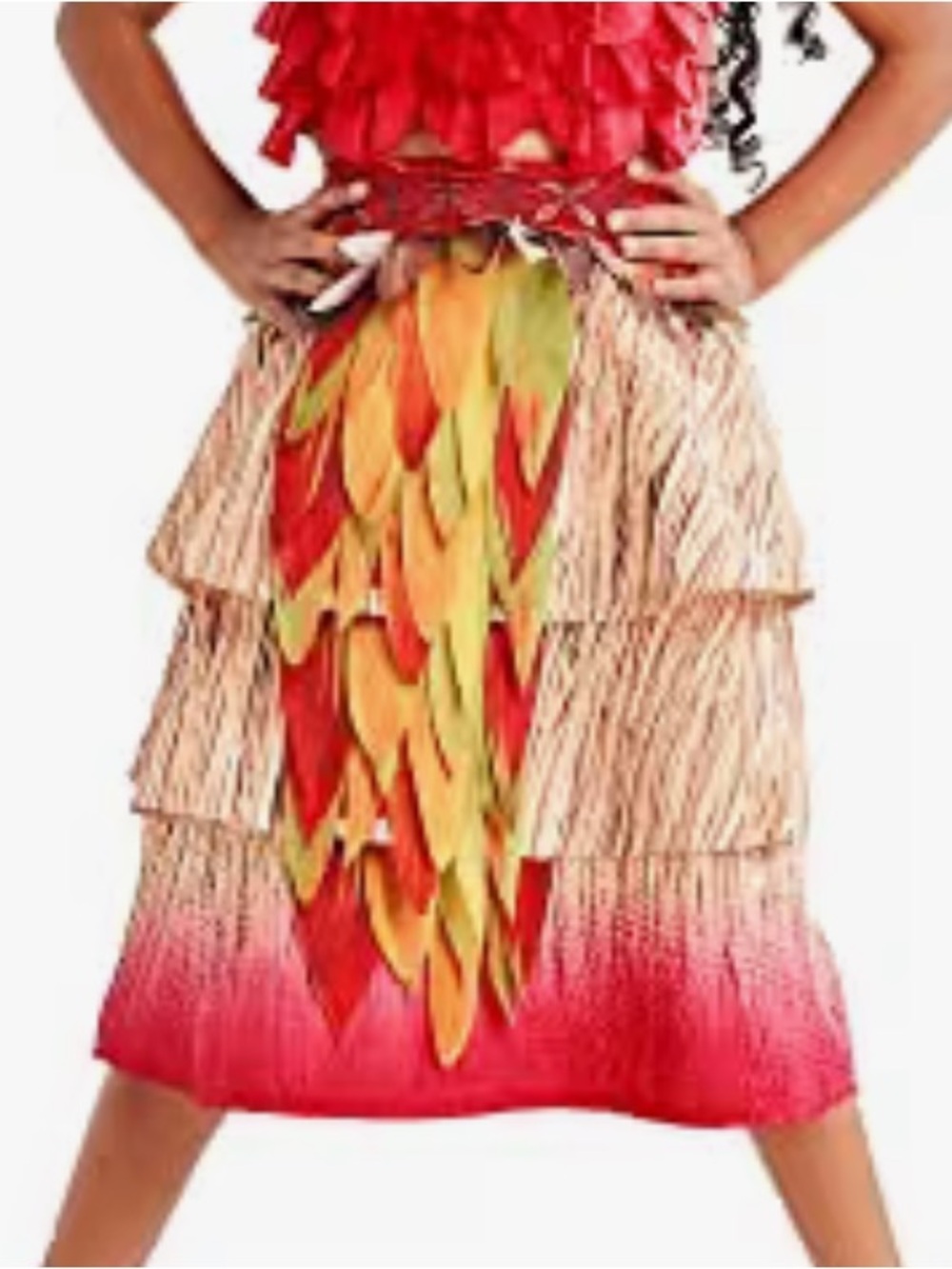 Disney Girls Moana Tiered Beige and Red Leaf Trim Skirt. Size‎ 5/6.